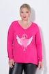 Longsleeve, A-Linie, Herz-Motiv, offenkantige Abschlüsse
