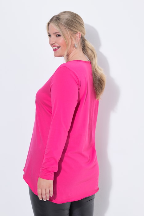 Longsleeve, A-Linie, Herz-Motiv, offenkantige Abschlüsse