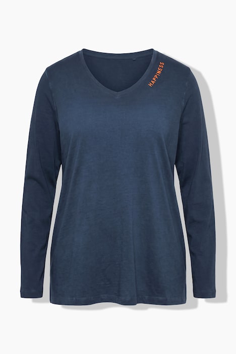 T-shirt met lange mouwen, gebreid detail, A-lijn, V-hals