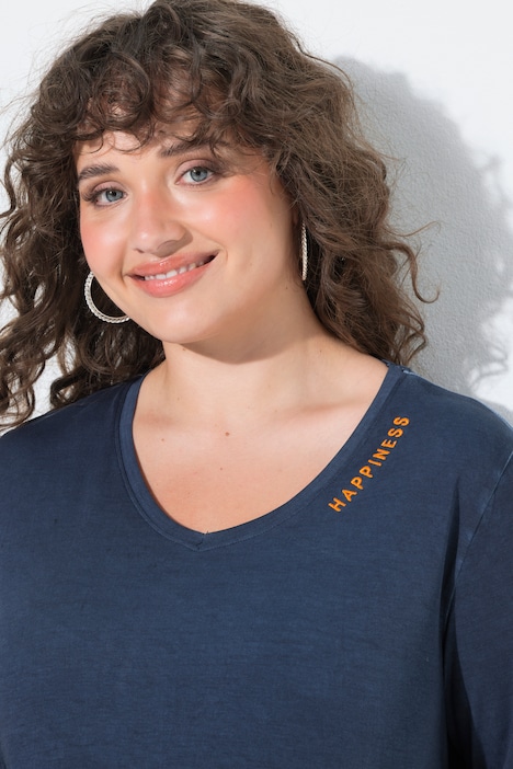 T-shirt met lange mouwen, gebreid detail, A-lijn, V-hals