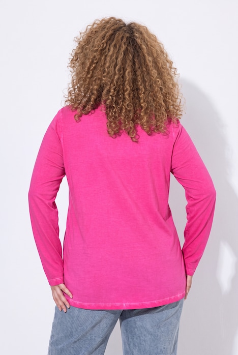 T-shirt met lange mouwen, gebreid detail, A-lijn, V-hals