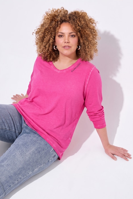 T-shirt met lange mouwen, gebreid detail, A-lijn, V-hals