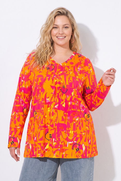 Shirt met lange mouwen, letters, A-lijn, V-hals, lange mouwen