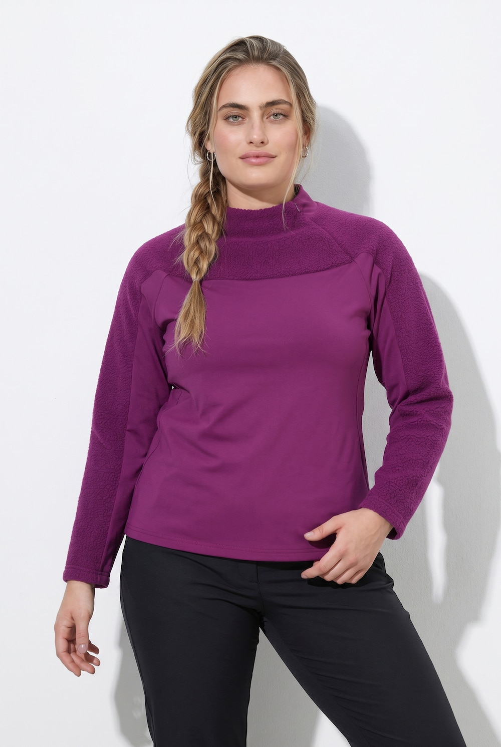 Sweatshirt, Teddyfleece, Stehkragen, Langarm, Daumenloch