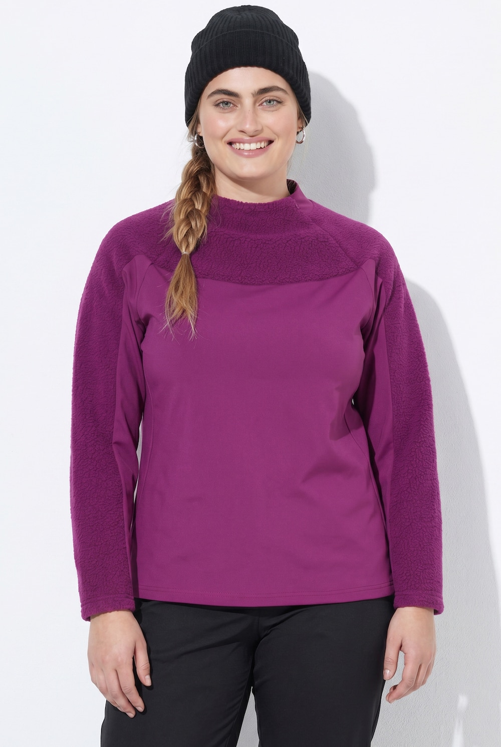 Sweatshirt, Teddyfleece, Stehkragen, Langarm, Daumenloch
