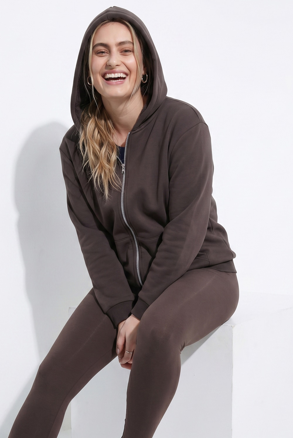 Sweatjacke, Webpelzfutter, Kapuze, Langarm