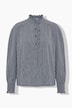 Blouse, Vichy-ruitjes, ruches, opstaande kraag, lange mouwen