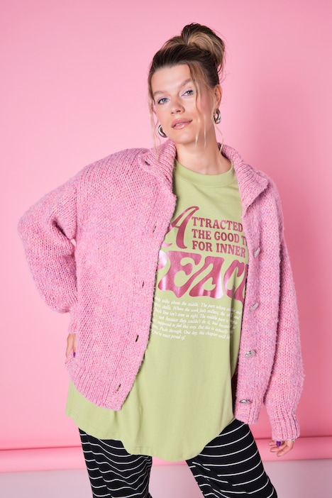 Strickjacke, oversized, Grobstrick, große Knöpfe