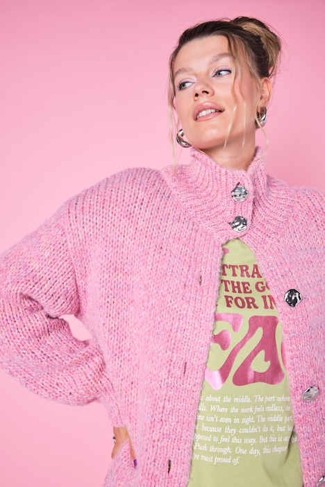 Strickjacke, oversized, Grobstrick, große Knöpfe