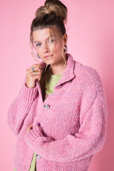 Strickjacke, oversized, Grobstrick, große Knöpfe