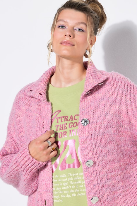 Strickjacke, oversized, Grobstrick, große Knöpfe