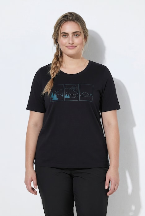 Functioneel T-shirt, bergmotief, ronde hals, korte mouwen