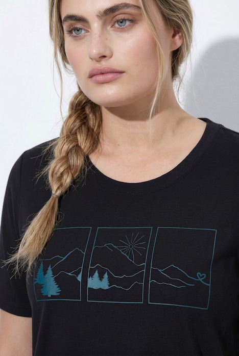 Functioneel T-shirt, bergmotief, ronde hals, korte mouwen