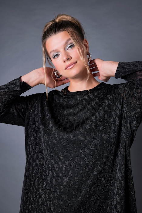 Abito dal taglio oversize in jersey operato con glitter e maniche lunghe e ampie