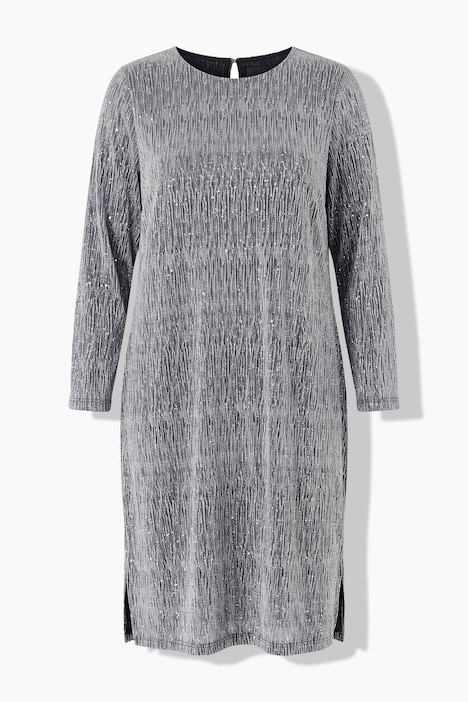 Kleid, oversized, Glitzer-Jersey, Langarm, Seitenschlitze