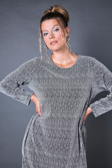 Kleid, oversized, Glitzer-Jersey, Langarm, Seitenschlitze