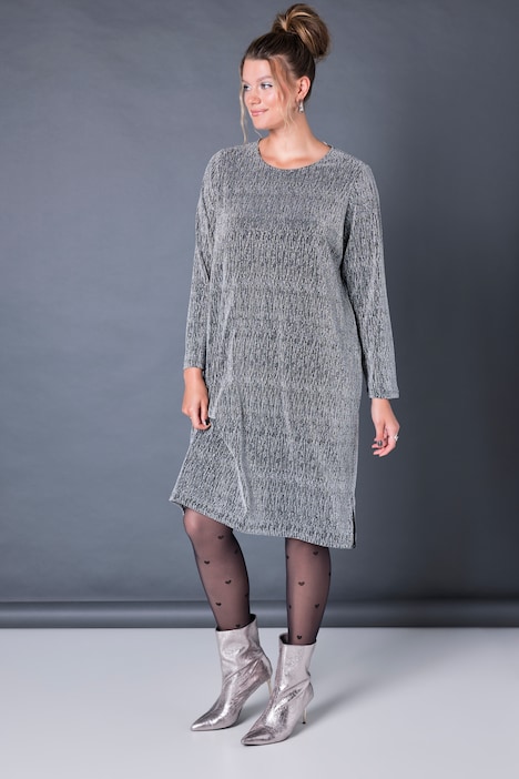 Kleid, oversized, Glitzer-Jersey, Langarm, Seitenschlitze