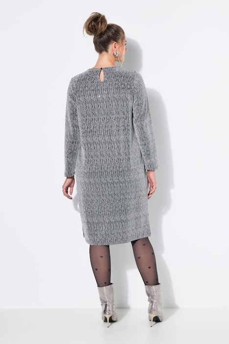 Kleid, oversized, Glitzer-Jersey, Langarm, Seitenschlitze
