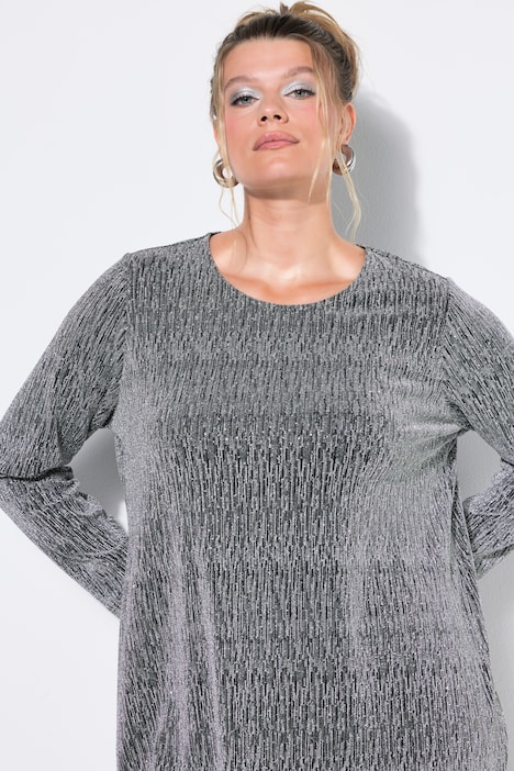Kleid, oversized, Glitzer-Jersey, Langarm, Seitenschlitze