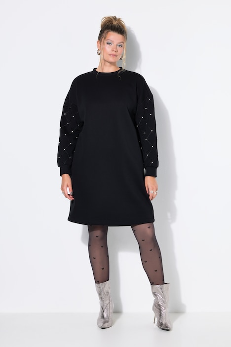 Sweatjurk, oversized, wijde lange mouwen met siersteentjes