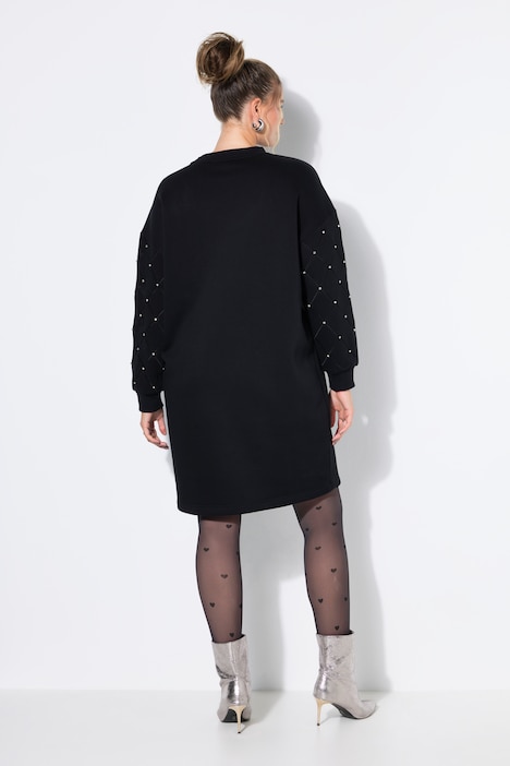 Sweatjurk, oversized, wijde lange mouwen met siersteentjes