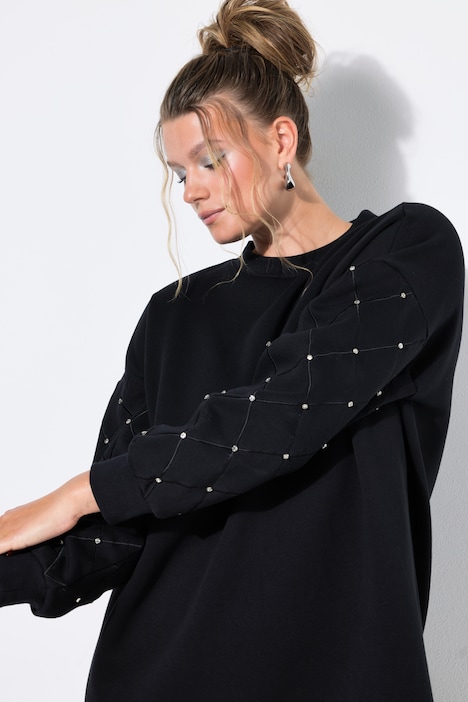 Sweatjurk, oversized, wijde lange mouwen met siersteentjes