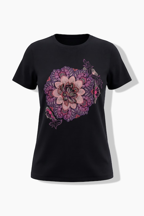 Funktions-Shirt, Blumenmotiv, Rundhals, Halbarm