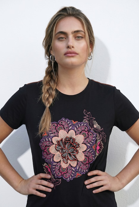 Funktions-Shirt, Blumenmotiv, Rundhals, Halbarm