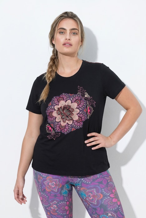 Funktions-Shirt, Blumenmotiv, Rundhals, Halbarm