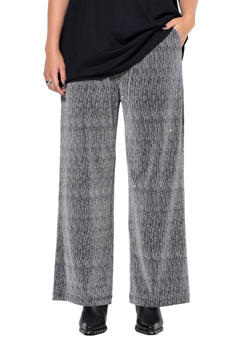 Strukturhose, Wide Legs, Glitzer-Jersey, Elastikbund