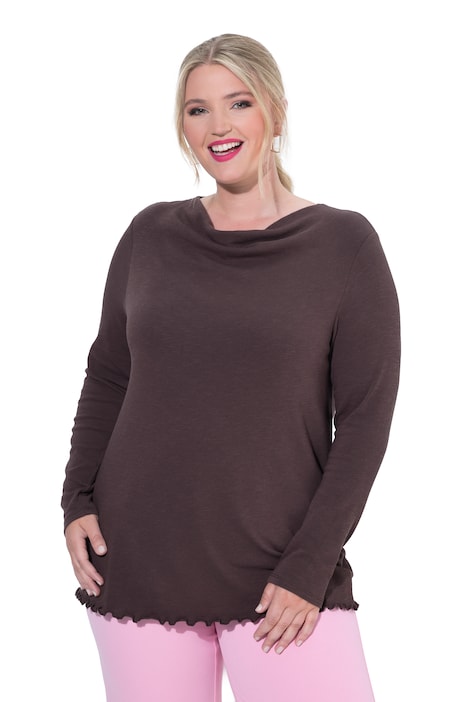 Waterfall Neckline Lettuce Hem Sweater
