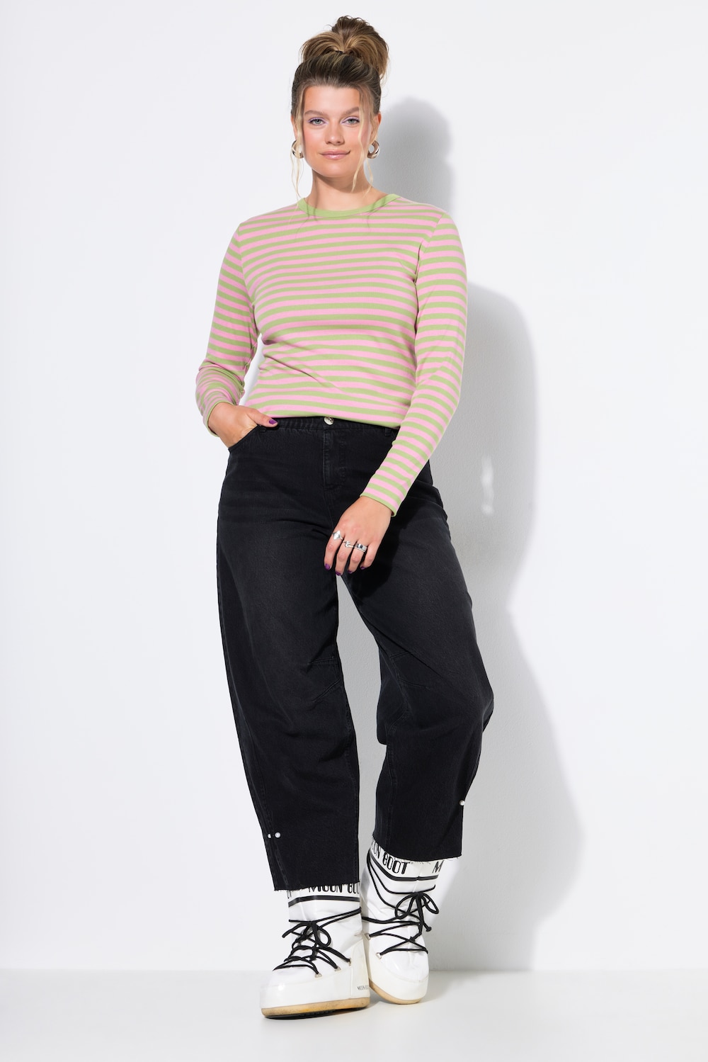Barrel-Jeans, Balloon Legs, Zierperlen-Detail, Elastikbund