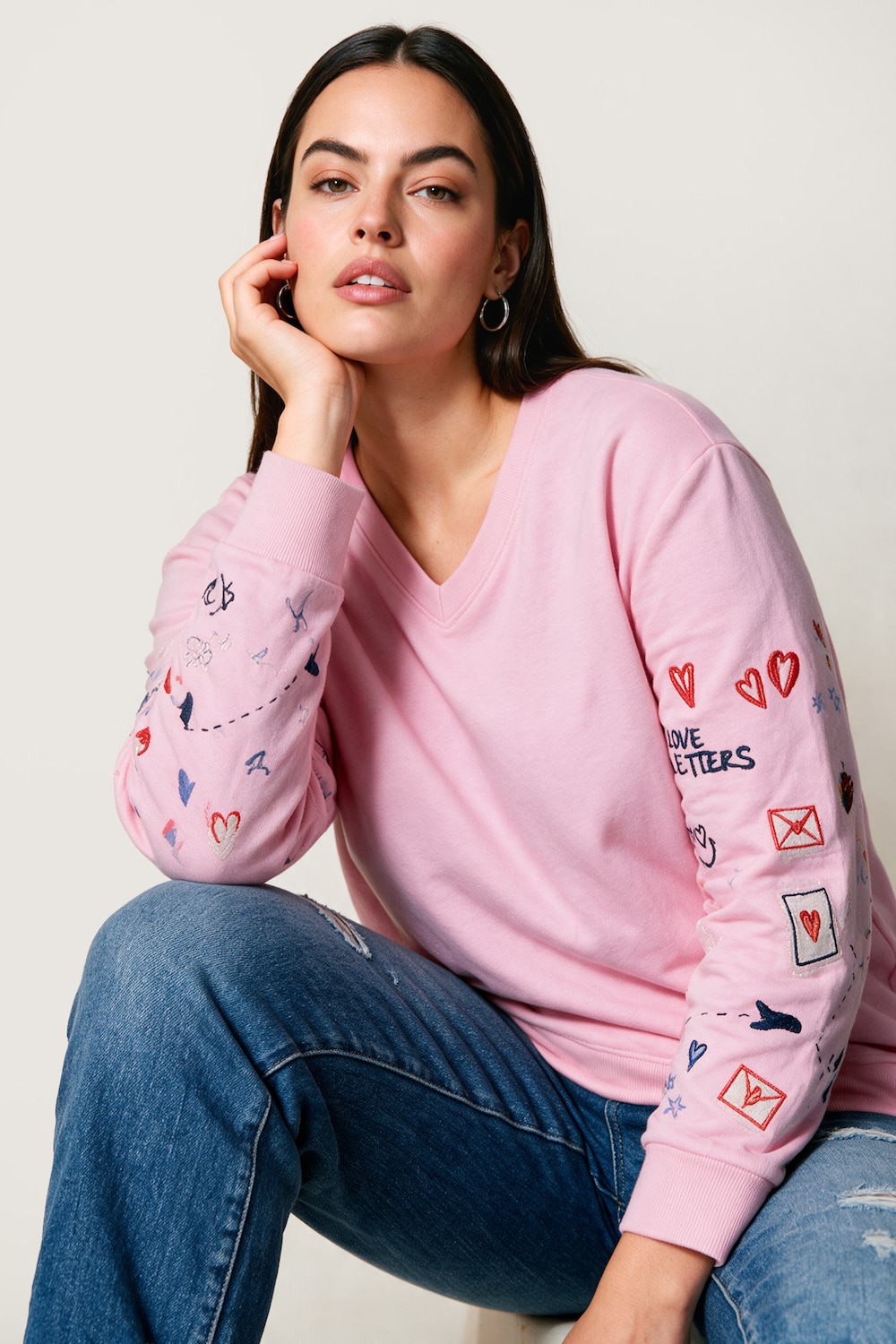Sweatshirt, Relaxed Fit, Langarm mit Lifestyle-Stickereien