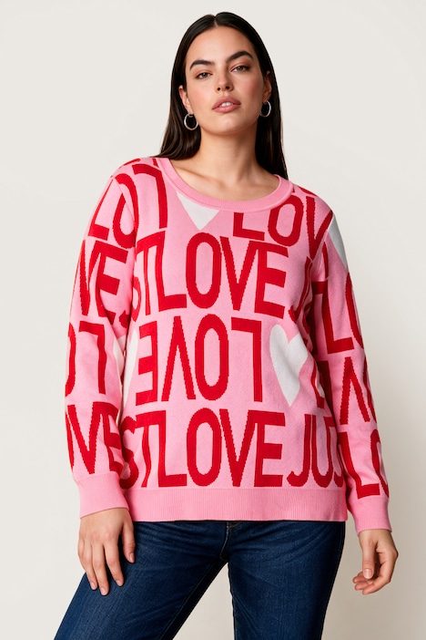 Pullover, Classic Fit, Buchstaben-Muster und Herzen