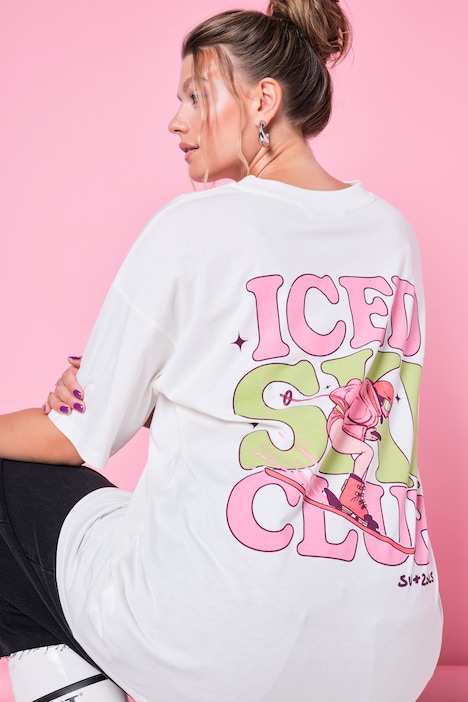 T-shirt oversize, imprimé ski XL, manches mi-longues