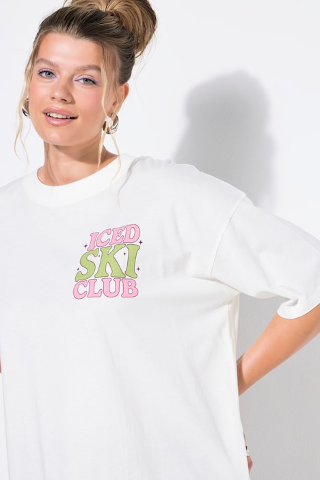 T-shirt oversize, imprimé ski XL, manches mi-longues