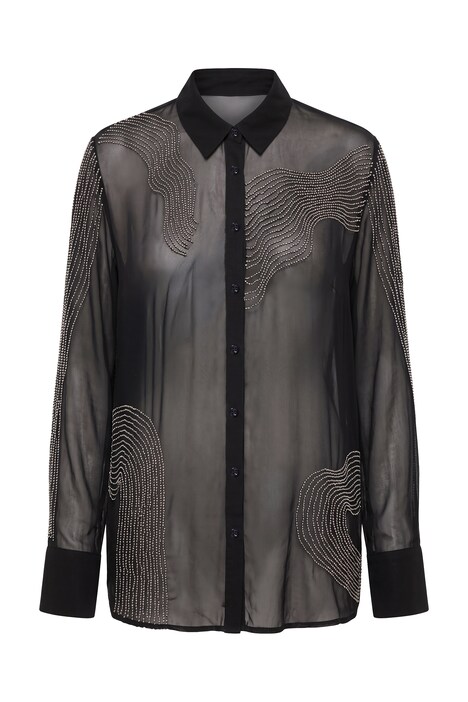 Hemdbluse, Straight Shape, transparent, XL Zierperlen-Muster