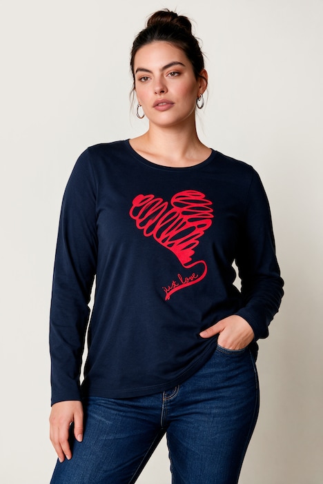 Langarmshirt, Classic Fit, Herz-Flockdruck, Rundhalsausschnitt