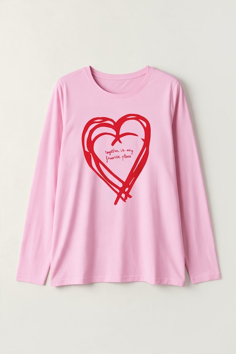 Langarmshirt, Classic Fit, Herz-Flockdruck, Rundhalsausschnitt