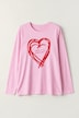 Langarmshirt, Classic Fit, Herz-Flockdruck, Rundhalsausschnitt