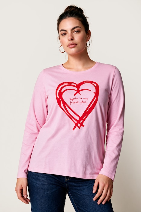 Langarmshirt, Classic Fit, Herz-Flockdruck, Rundhalsausschnitt