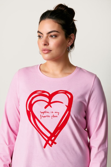 Langarmshirt, Classic Fit, Herz-Flockdruck, Rundhalsausschnitt