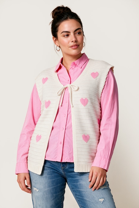 Gilet en maille sans manches, coupe Classic Fit, rayures et cœurs, ruban en guise de fermeture