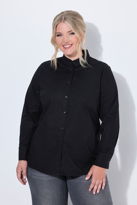 Hemdbluse, Popeline, Stehkragen, Langarm