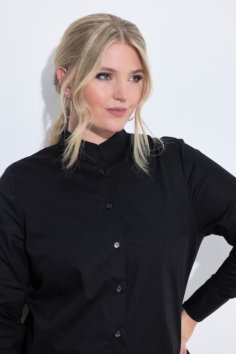 Hemdbluse, Popeline, Stehkragen, Langarm