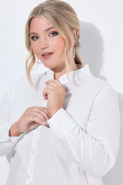Hemdbluse, Popeline, Stehkragen, Langarm