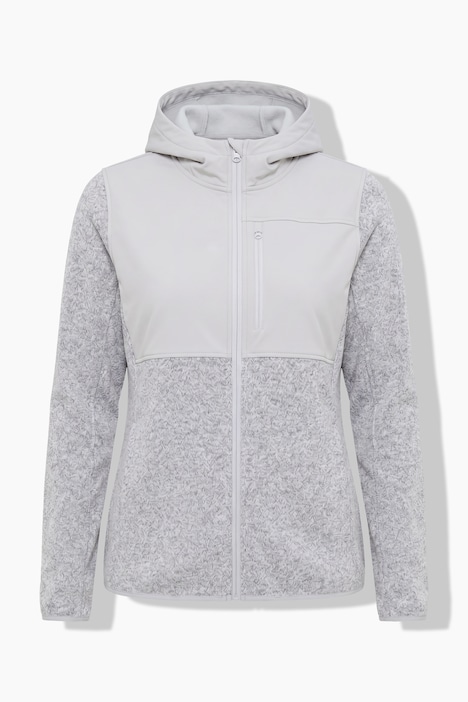 Strickfleece-Jacke, Softshell-Besatz, Kapuze, Langarm