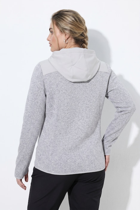 Strickfleece-Jacke, Softshell-Besatz, Kapuze, Langarm