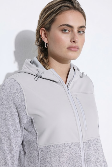 Strickfleece-Jacke, Softshell-Besatz, Kapuze, Langarm