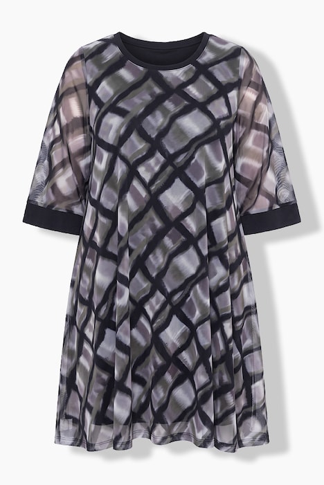 Meshkleid, A-Linie, Karomuster, blickdichtes Unterkleid